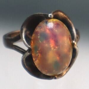 Vintage Sterling Foil Opal Glass Ring